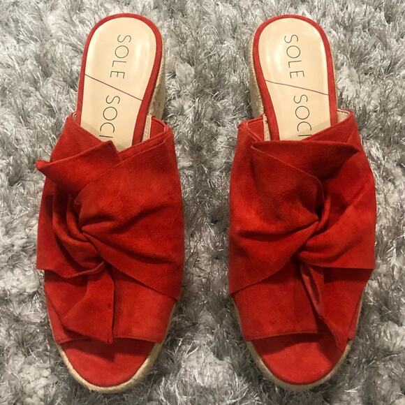 SOLE SOCIETY Carima Tie Espadrille Coral Wedge - Picture 1 of 7